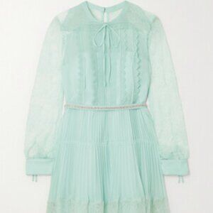 Self Portrait Mint Green Lace Trim Pleated Dress (NWOT)